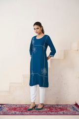 Women's Viscose Rayon Rama Floral Embroidery Kurti-AVT-S2085-Rama