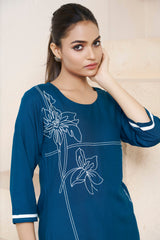 Women's Viscose Rayon Rama Floral Embroidery Kurti-AVT-S2085-Rama