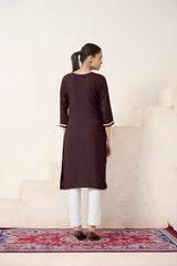 Women's Viscose Rayon Brown Floral Embroidery Kurti-AVT-S2087-Brown