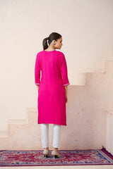 Women's Viscose Rayon Pink Floral Embroidery Kurti-AVT-S2088-Pink