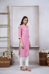 Women's Viscose Rayon Light Pink Floral Embroidery Kurti-AVT-S2090-LPink