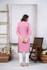 Women's Viscose Rayon Light Pink Floral Embroidery Kurti-AVT-S2093-LPink