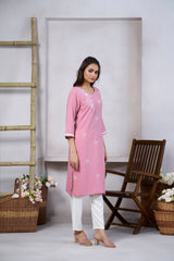 Women's Viscose Rayon Light Pink Floral Embroidery Kurti-AVT-S2093-LPink