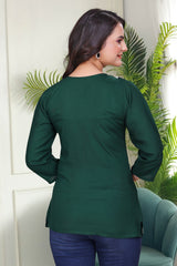 Women's Viscose Rayon Dark Green Floral Embroidery Tunic-AVT-TUNIC2-DGreen
