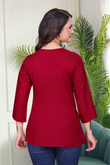 Women's Viscose Rayon Maroon Floral Embroidery Tunic-AVT-TUNIC3-Maroon