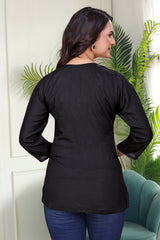 Women's Viscose Rayon Black Floral Embroidery Tunic-AVT-TUNIC4-Black