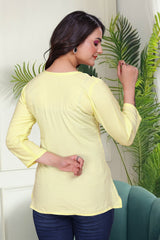 Women's Viscose Rayon Yellow Floral Embroidery Tunic-AVT-TUNIC5-Yellow