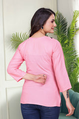 Women's Viscose Rayon Pink Floral Embroidery Tunic-AVT-TUNIC6-Pink