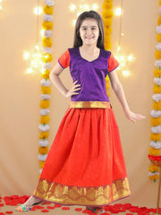 Silk Blend Lehenga Choli Set for Kids - Purple | AW21PV07PR