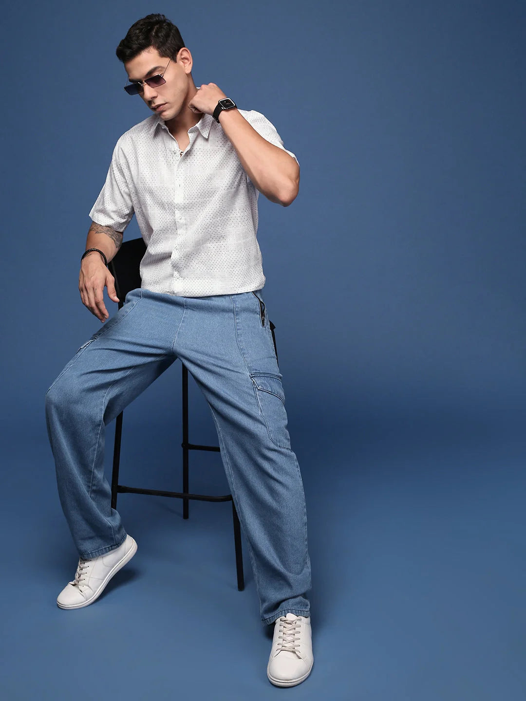 Micro Print Slim Fit Mens Shirt - White Cotton Printed Shirt