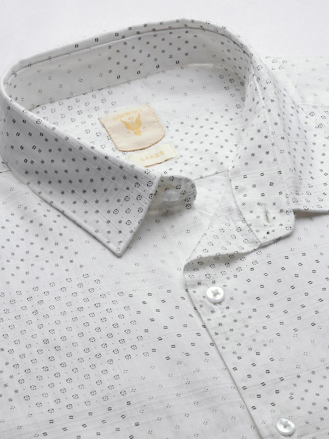 Micro Print Slim Fit Mens Shirt - White Cotton Printed Shirt