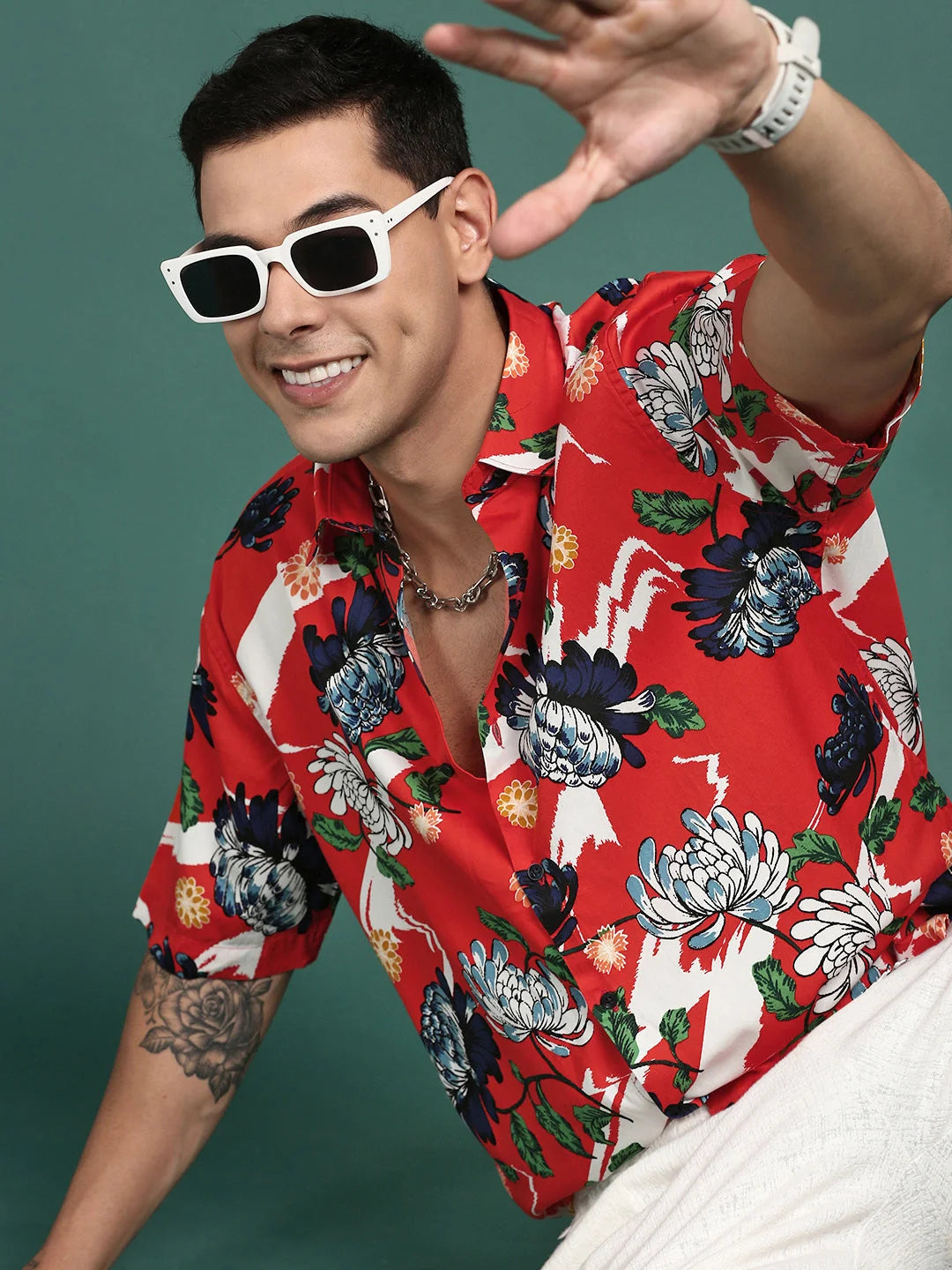 Men Floral Orange Slim Fit Shirt-Abel-2903-Orange