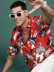 Men Floral Orange Slim Fit Shirt-Abel-2903-Orange