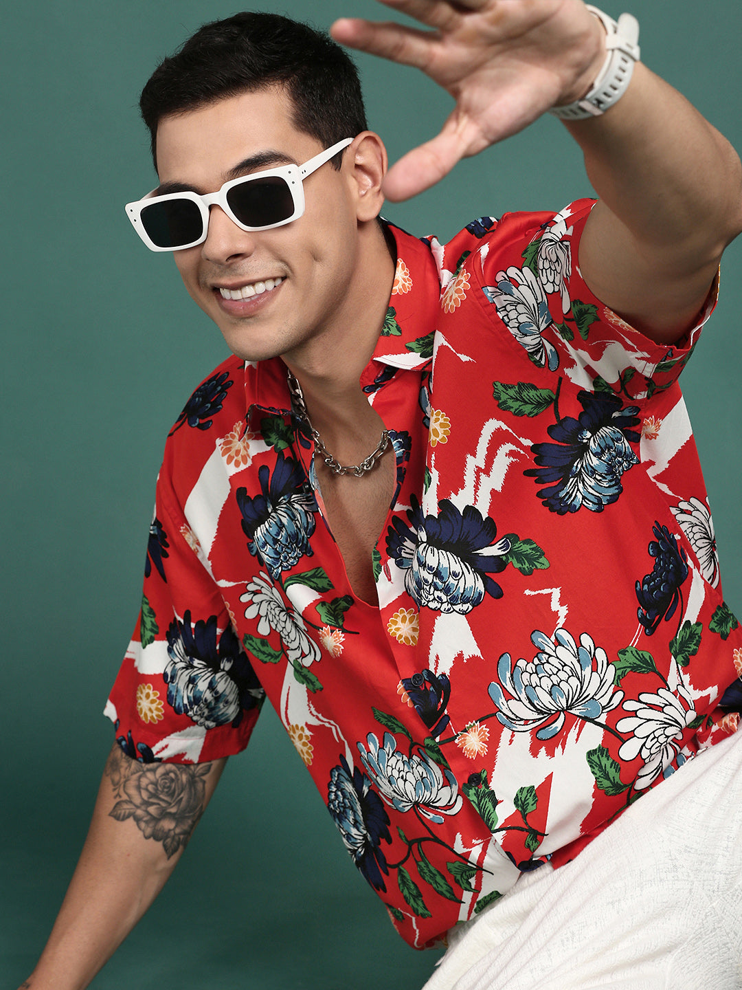 Men Floral Orange Slim Fit Shirt-Abel-2903-Orange