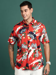 Men Floral Orange Slim Fit Shirt-Abel-2903-Orange