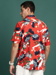 Men Floral Orange Slim Fit Shirt-Abel-2903-Orange