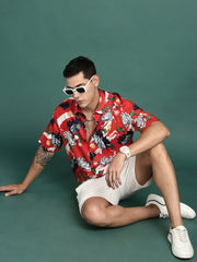 Men Floral Orange Slim Fit Shirt-Abel-2903-Orange