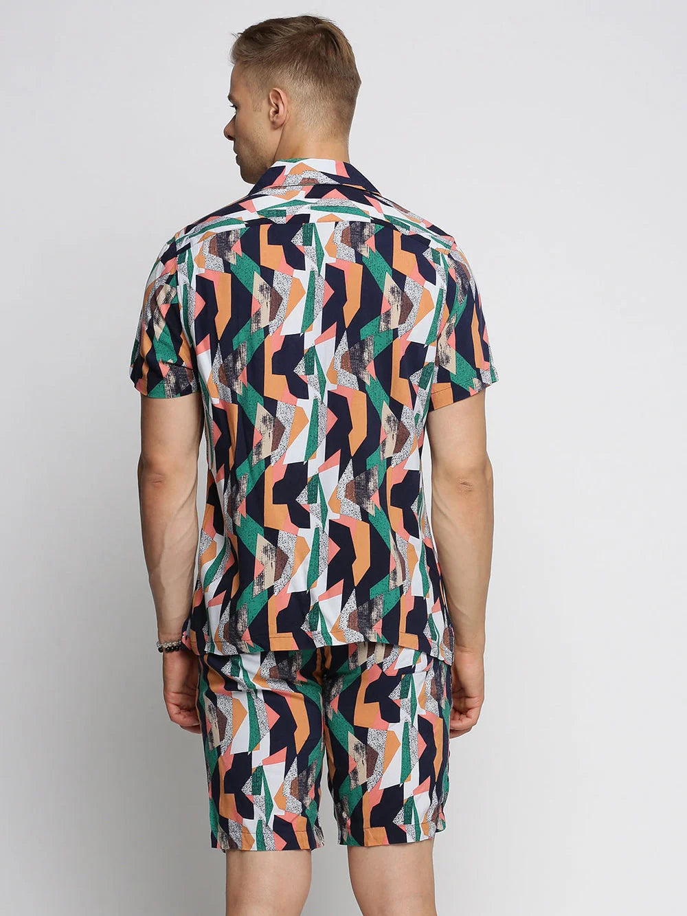 Men's Black Printed Co Ord Set | Cuban Collar, Cotton Fabric