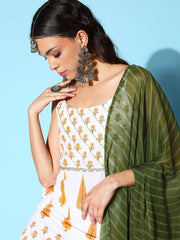 White Pure Cotton Pigment Printed Kurta Pant Set With Dupatta-AHKUDUPN-COMBO-509-FF