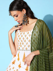 White Pure Cotton Pigment Printed Kurta Pant Set With Dupatta-AHKUDUPN-COMBO-509-FF