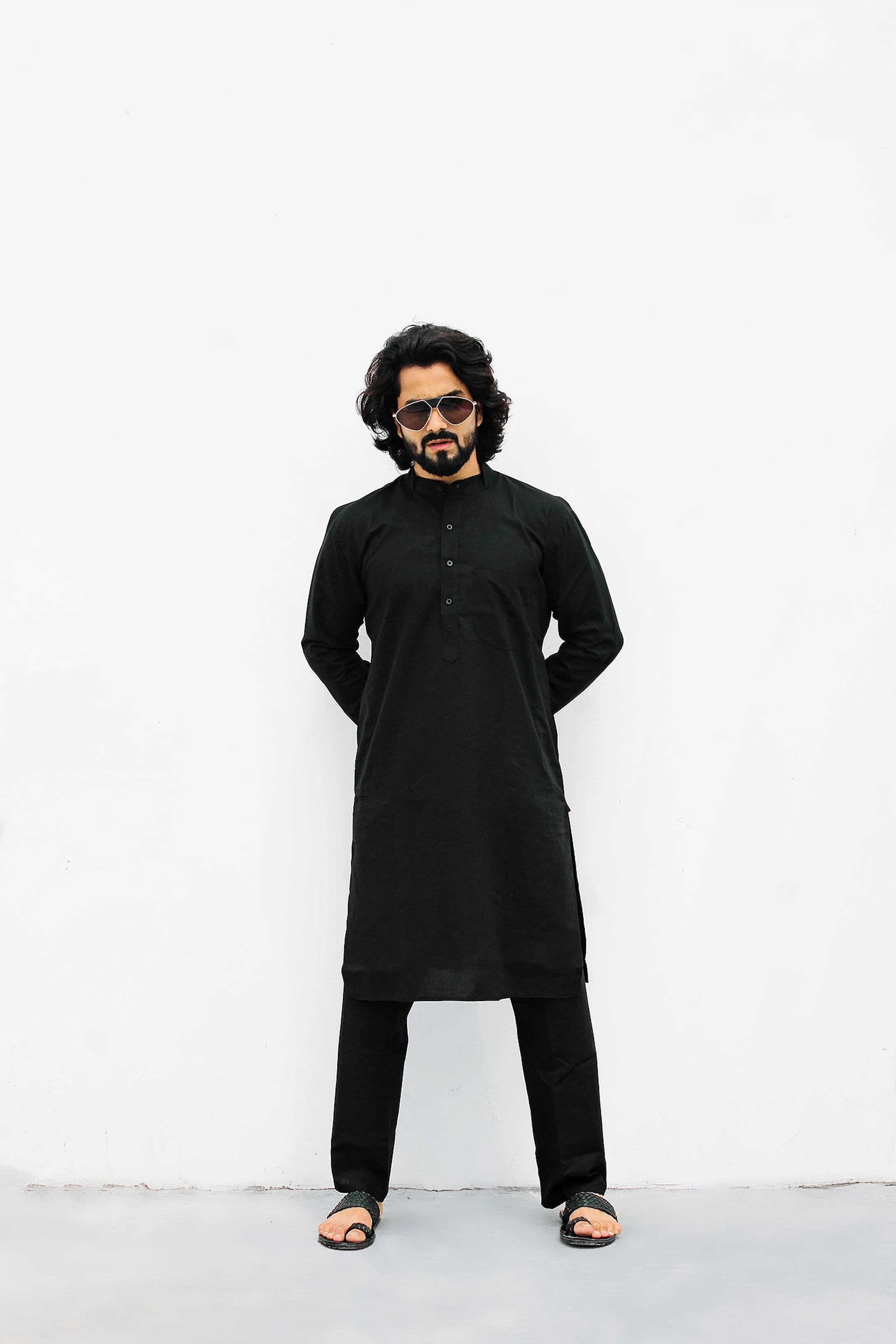 Black Cotton Kurta Payjama Set - Mens Kurta Pajama Collection