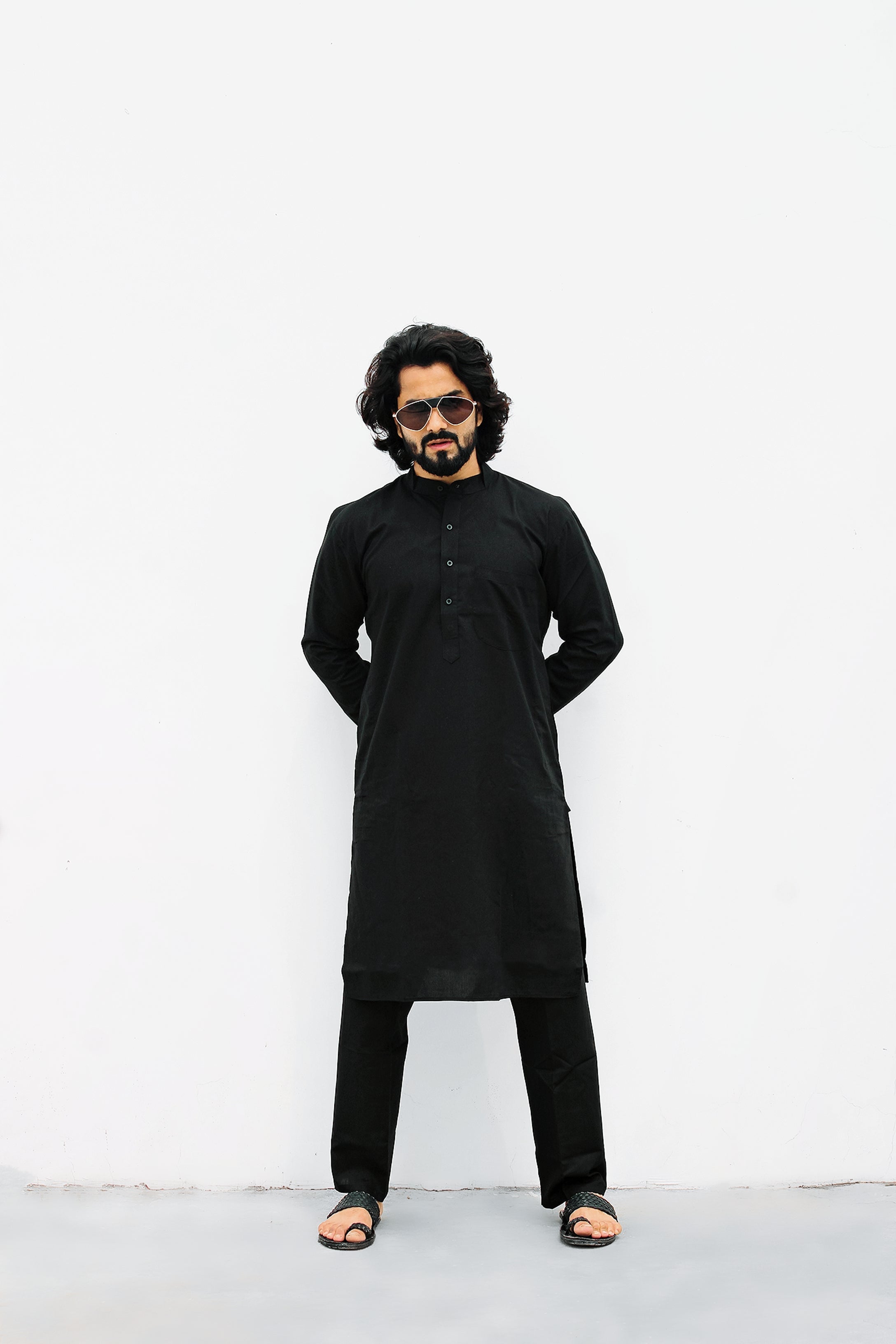 Men's Black Cotton Kurta | Solid Indian Kurta for Men