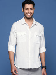 Men Solid White Slim Fit Shirt-Alby-2727-White