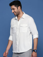 Men Solid White Slim Fit Shirt-Alby-2727-White