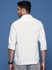 Men Solid White Slim Fit Shirt-Alby-2727-White