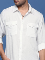 Men Solid White Slim Fit Shirt-Alby-2727-White