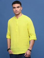 Men Yellow Solid Slim Fit Casual Kurta-Amiya-3303-Yellow