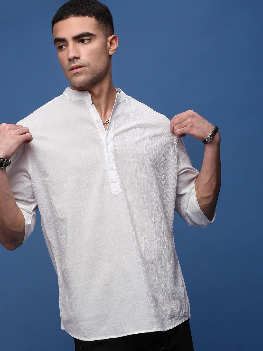 White Slim Fit Casual Kurta | Mens Kurta Pajama Set - Showoff