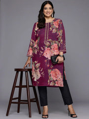 Women Floral Printed Round Neck Plus Size Straight Kurta-AP-AHKUGRDP-1140