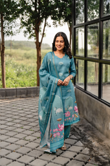 Cotton Blend Kurta Set for Women - Teal | MLWSHKS8878TEL