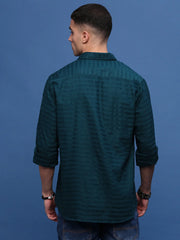Men Teal Slim Fit Striped Shirt-Araminta-3371-Teal