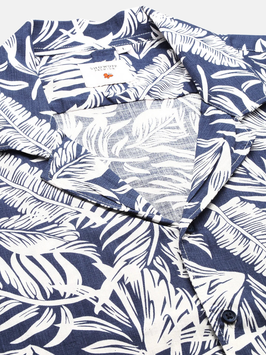 Men's Floral Cuban Collar Cotton Shirt | Navy Blue Beach Shirt