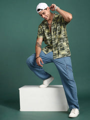 Men Cuban Collar Ethnic Motifs Green Relaxed Fit Shirt-Asher-3072-Green