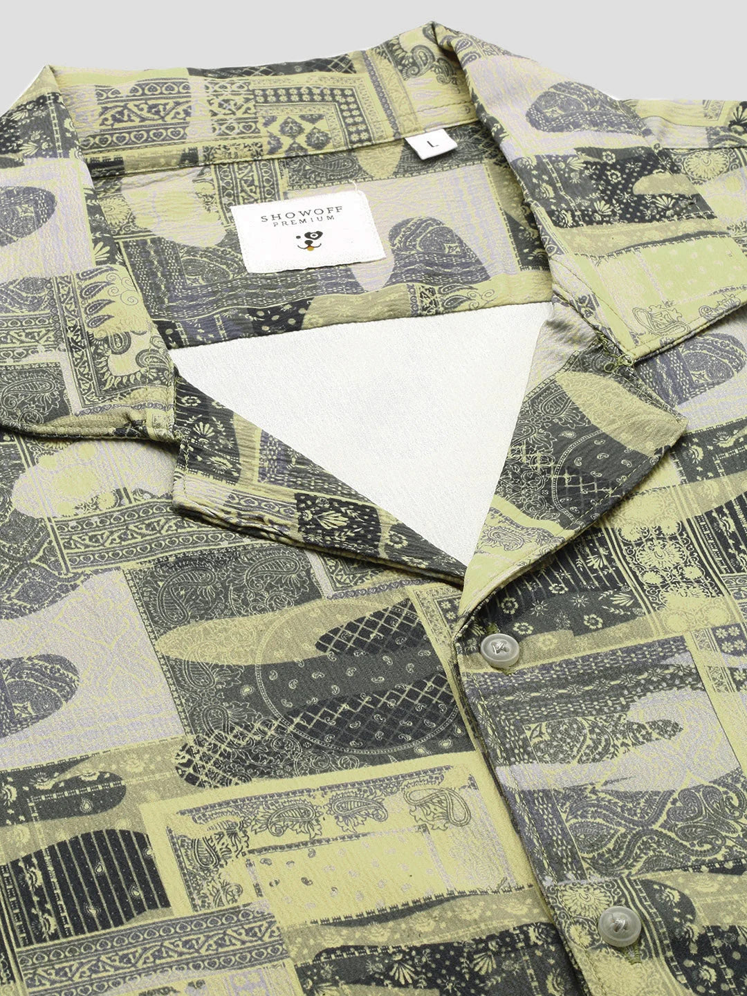 Green Cotton Printed Shirt - Men's Ethnic Cuban Collar Shirt