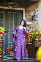Crepe Kurta Set for Women - Lilac | MLWSHKS8879LVR