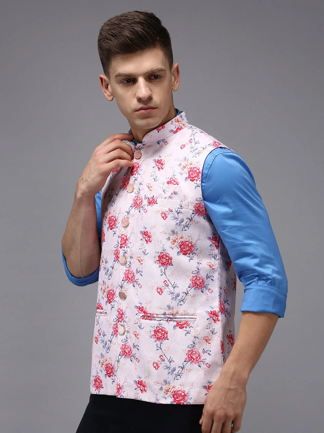 Pink Printed Nehru Jacket | Mens Kurta Pajama Set | Showoff