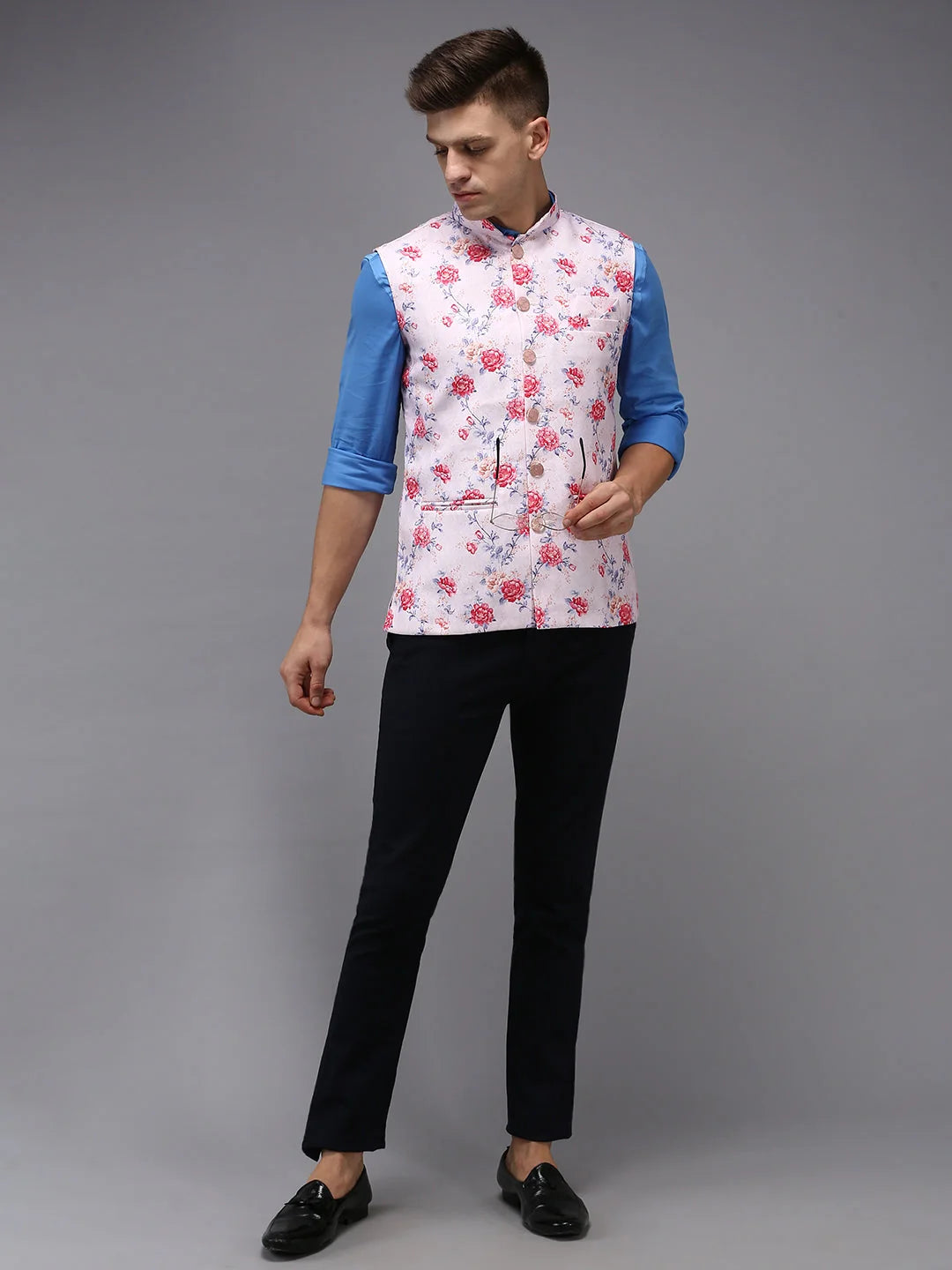 Pink Printed Nehru Jacket | Mens Kurta Pajama Set | Showoff