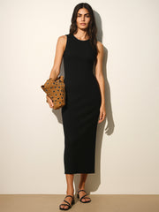 Women Black Rib Back Cut-Out Midi Dress-BADRSS12561