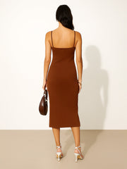 Women Brown Rib Strappy Slip-on Dress-BADRSS12564