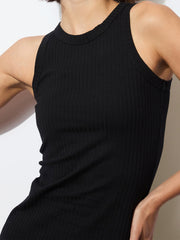 Women Black Rib Sleeveless Bodycon Maxi Dress-BADRSS12577