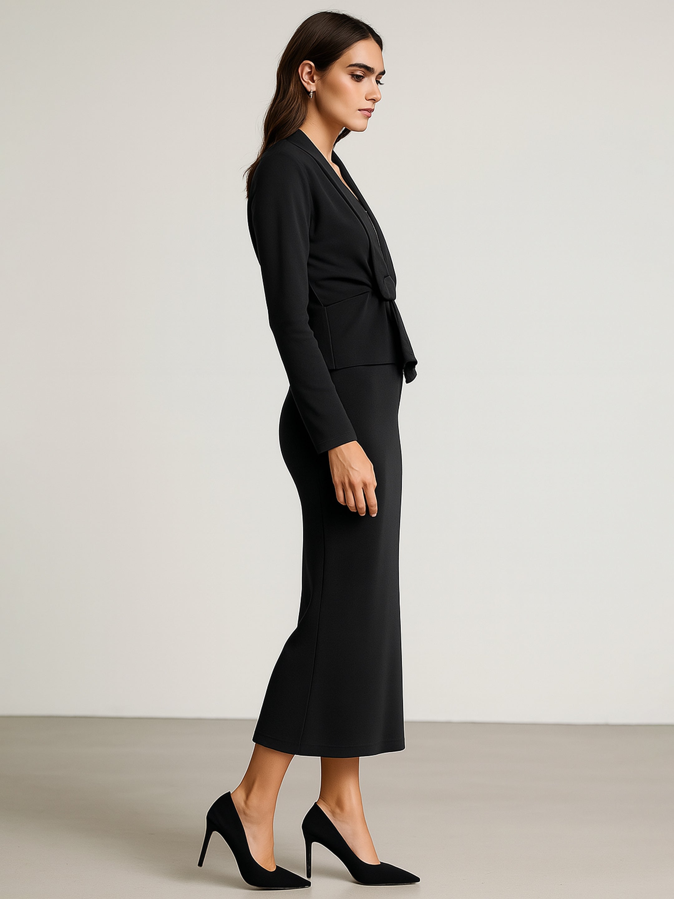 Women Black Strappy Bodycon Dress With Shrug-BADRSS12582