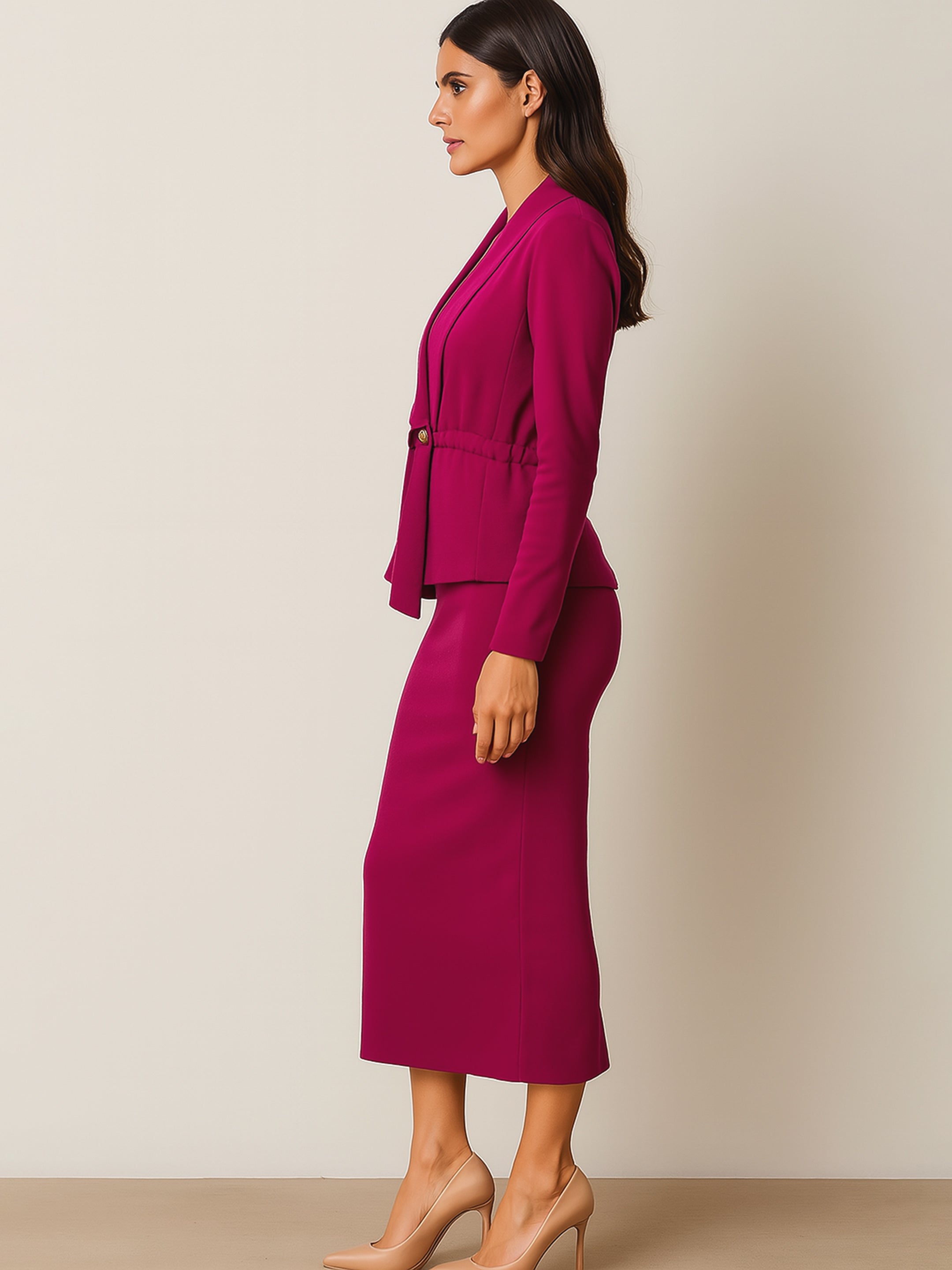 Women Fuchsia Strappy Bodycon Dress With Shrug-BADRSS12584