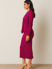 Women Fuchsia Strappy Bodycon Dress With Shrug-BADRSS12584
