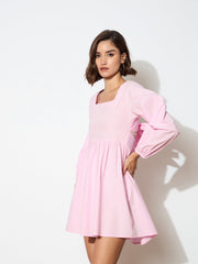 Women Pink Poplin Back Tie Knot Dress-BADRSS12599