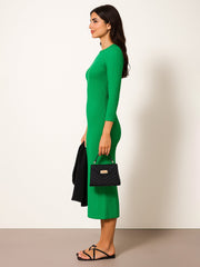 Women Green Rib Mock Round Neck Midi Dress-BADRSS12620