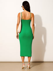 Women Green Rib Strappy Slip-on Dress-BADRSS12624